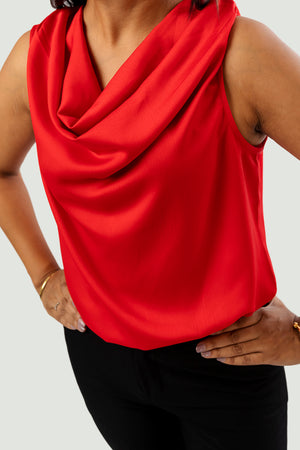 Cowl Neck Blouse - Red