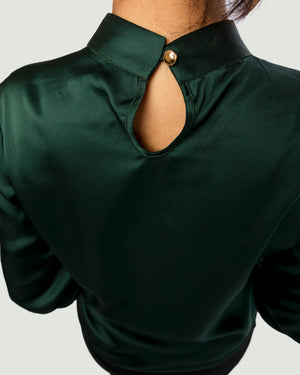 Mandarin Collar Blouse - Dark Green