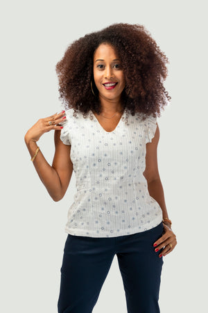 V-Neck Floral Blouse - White 40% off discount code: SALES
