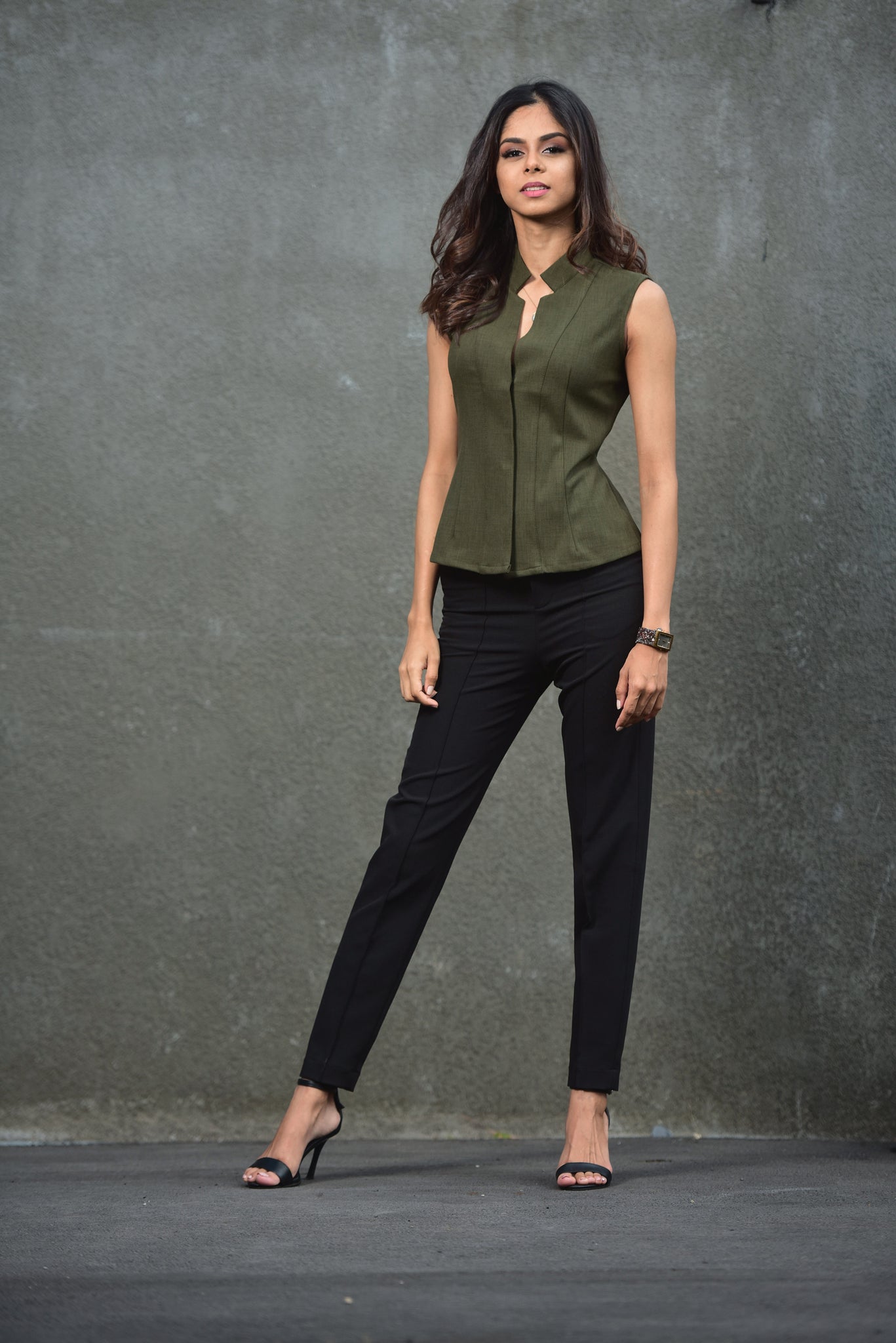Sleeveless Corporate Blouse - Olive Green