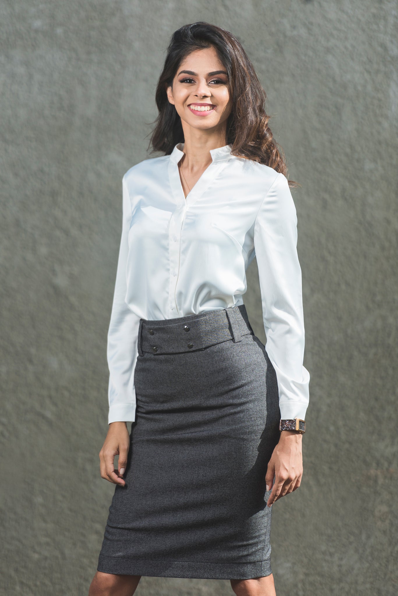 Long Sleeved Corporate Blouse - White
