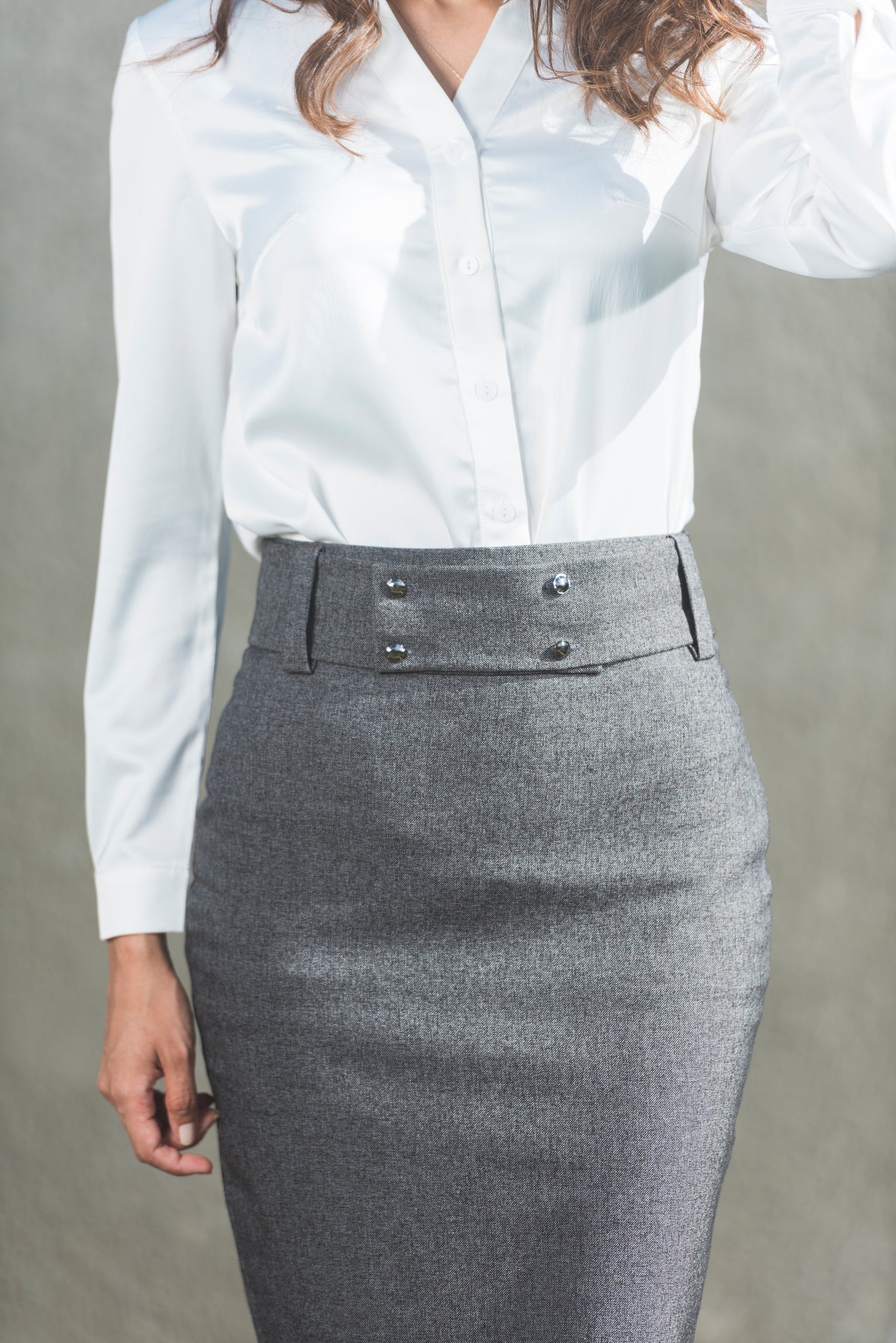 Pencil Skirt with Detachable Belt - Grey
