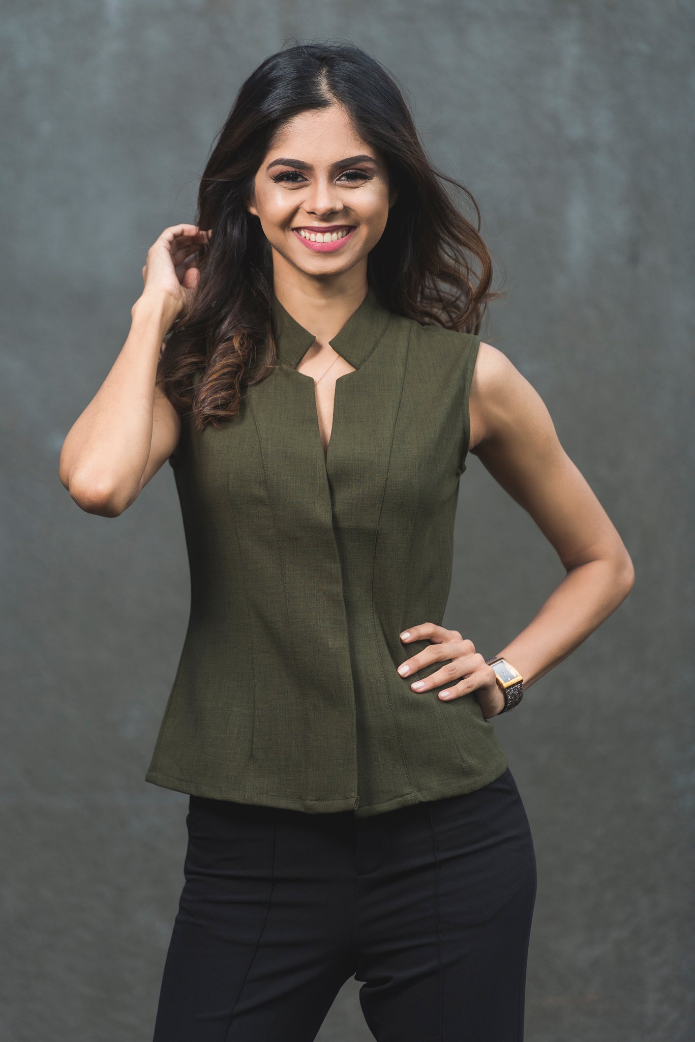 Sleeveless Corporate Blouse - Olive Green